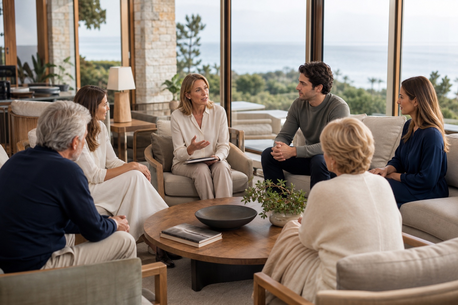 A carefully facilitated private family alignment conversation across generations